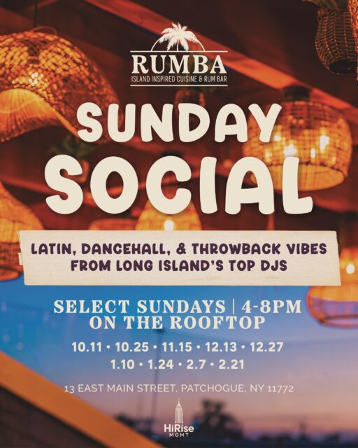 Summer Sundays had a good run… now we’re taking the party into a new season. 🌴🎶
Meet Sunday Social, your new excuse to end the weekend on the rooftop with Latin, Dancehall, and Throwback vibes from some of Long Island’s top DJs.
Join us on select Sundays from 4–8 PM for cocktails, rooftop energy, and the kind of Sunday plans that make Monday feel very far away.
New name. Same RUMBA energy. See you upstairs. 🔥
#RUMBAPatchogue #SundaySocial #PatchogueNightlife #LongIslandDJs #TasteRUMBA